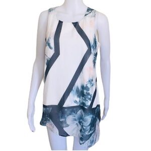 CLEO PETITES Floral Sleeveless Sheer Overlay Tunic Ivory Size Small Petites (SP)